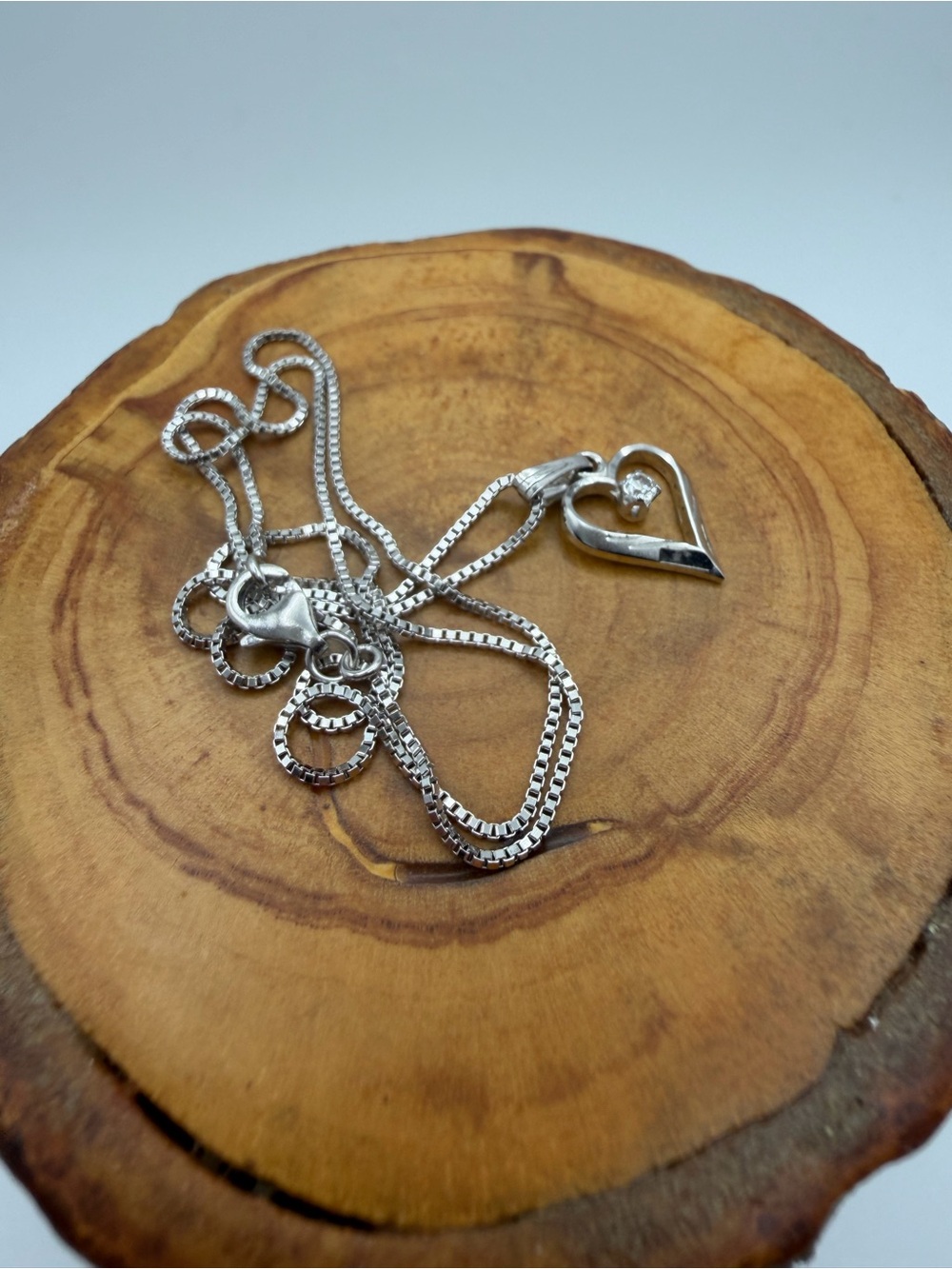 Sterling Silver Heart Pendant on 16” Box Chain Necklace - 1.98g